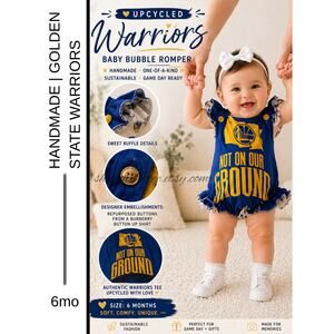 ✨ Upcycled AND Handmade Warriors Baby Bubble Romper – Size 6M ✨SAME DAY SHIP